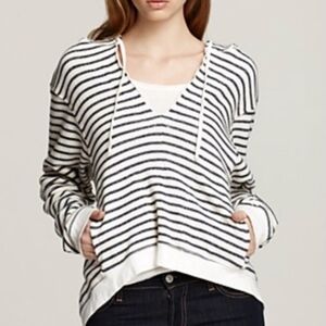 Hard Tail Forever Striped V-Neck Hoodie Navy Cream Cotton TRO-04S‎ Medium
